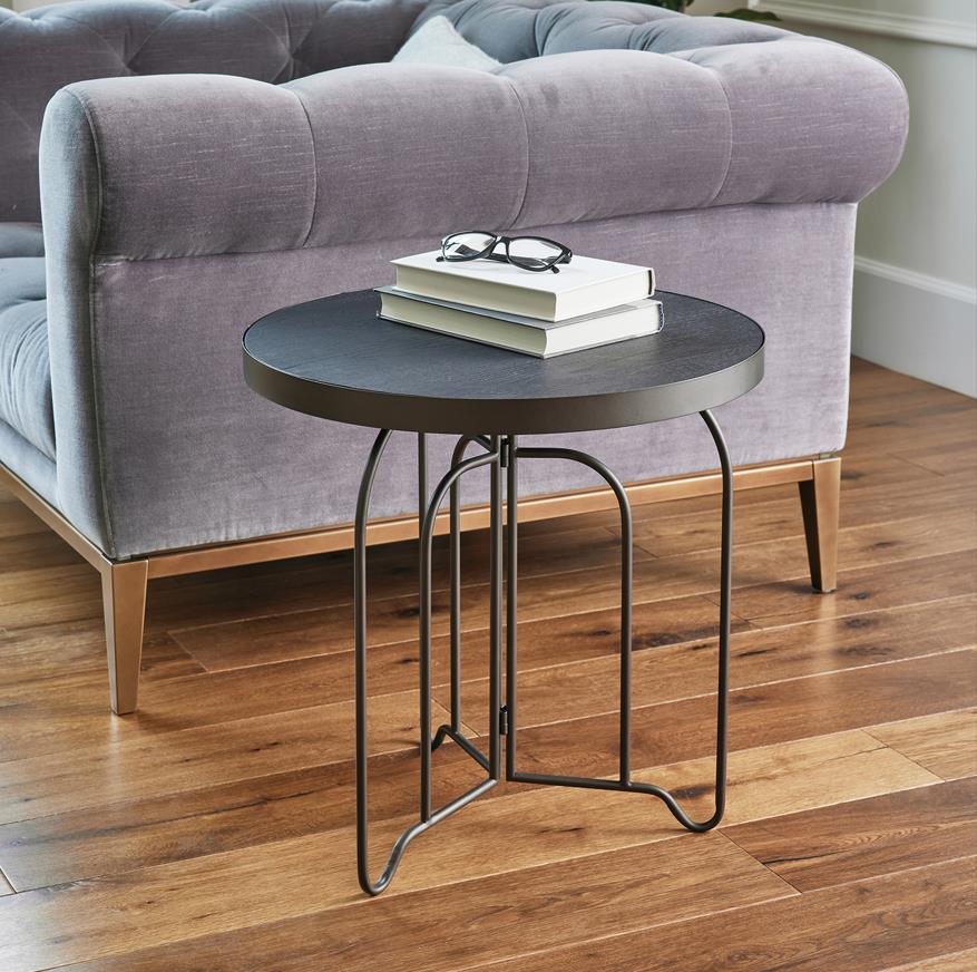 Black Round Metal Table with Wood Top - Black