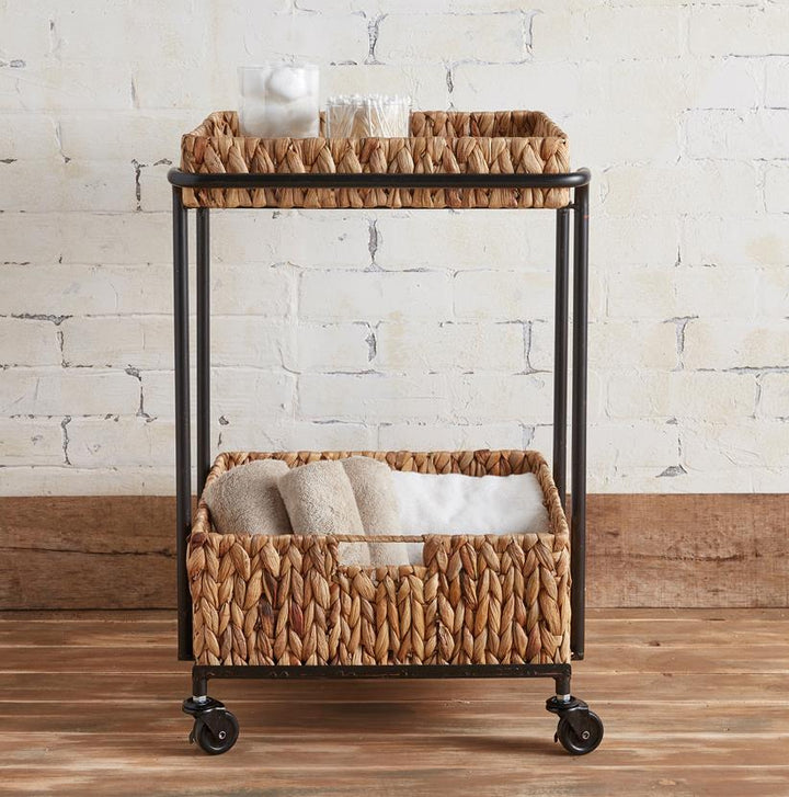 Barnard Iron/Seagrass Two-Tier Multifunction Cart - Wheat
