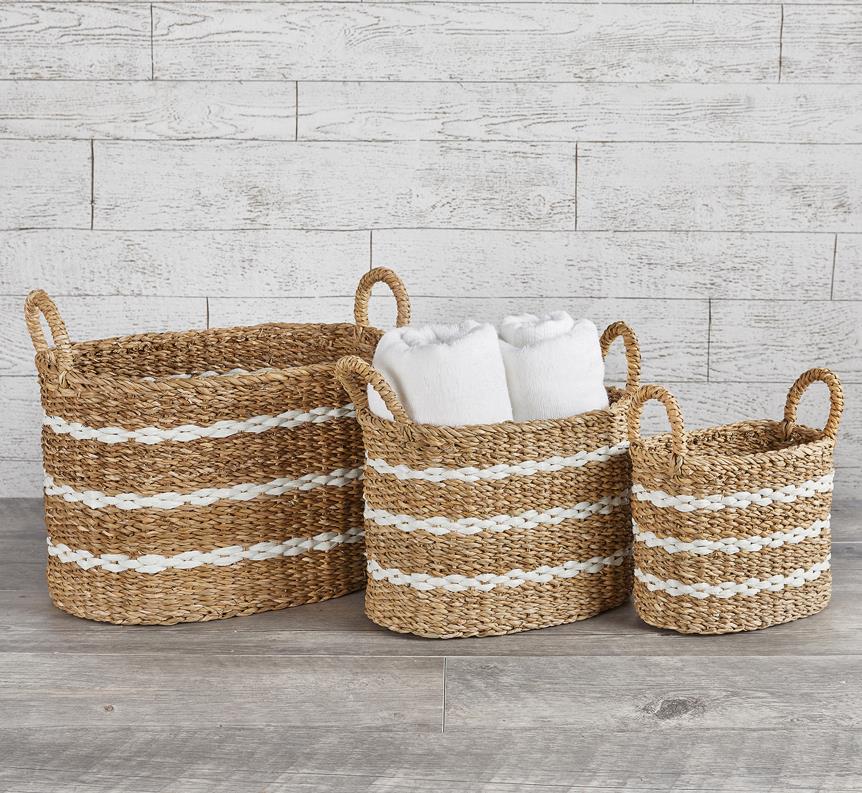 Seagrass Oval Baskets, Set of 3 - Wheat