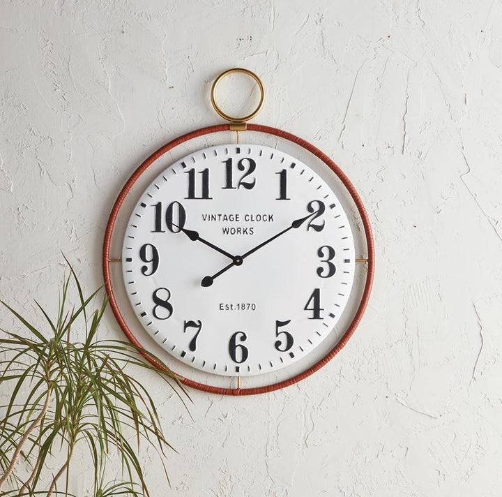 Faux Leather Rim Wall Clock - White/Black