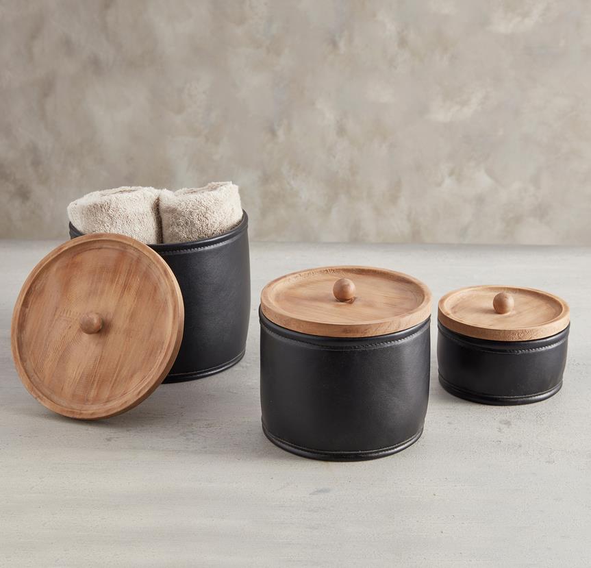 High-quality faux leather canisters - Black