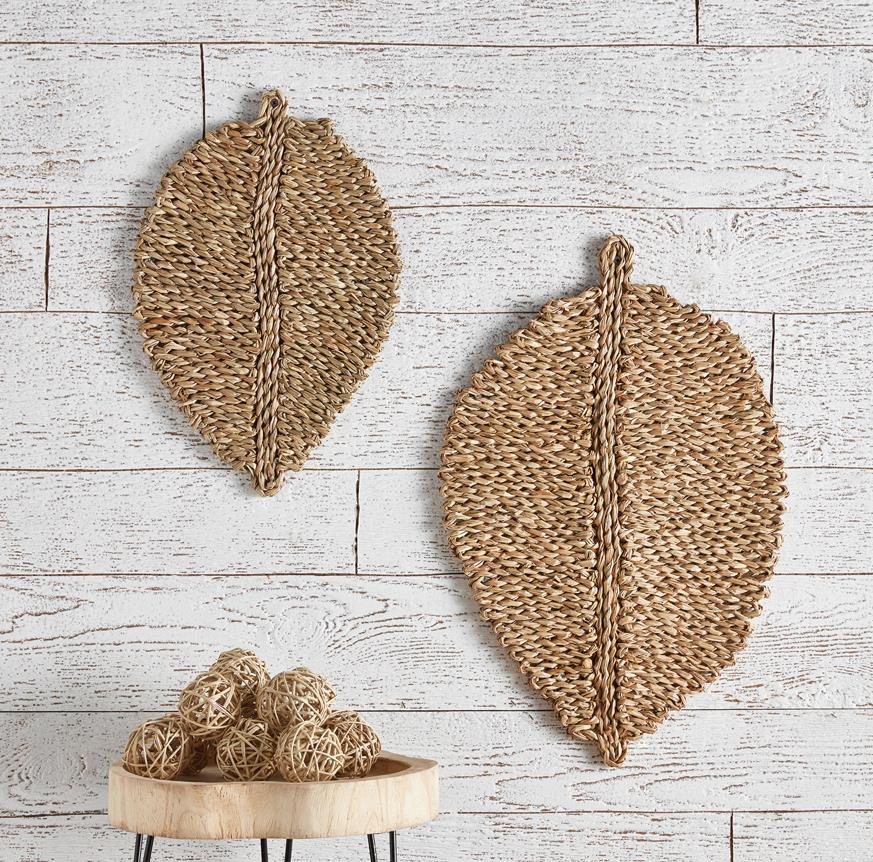 Seagrass Wall Hanging Leaf, Set of 2 - Wheat