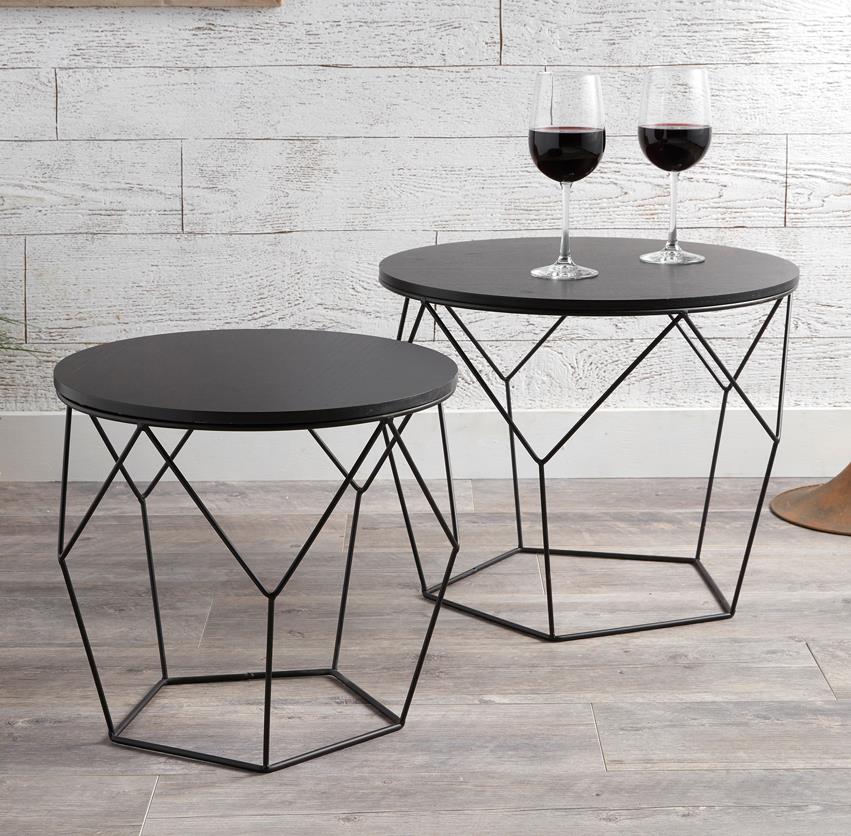 Black Metal Contemporary Side Tables, Set of 2 - Black