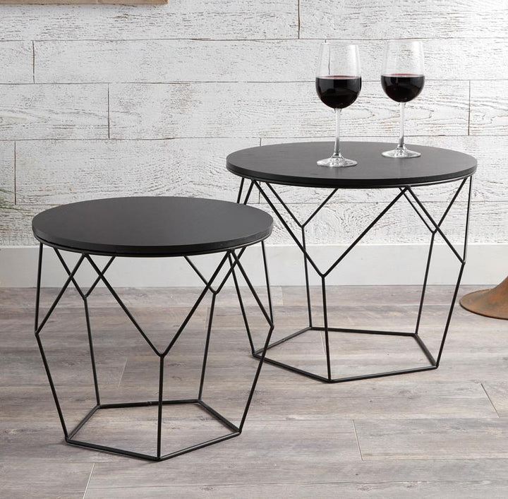 Black Metal Contemporary Side Tables, Set of 2 - Black
