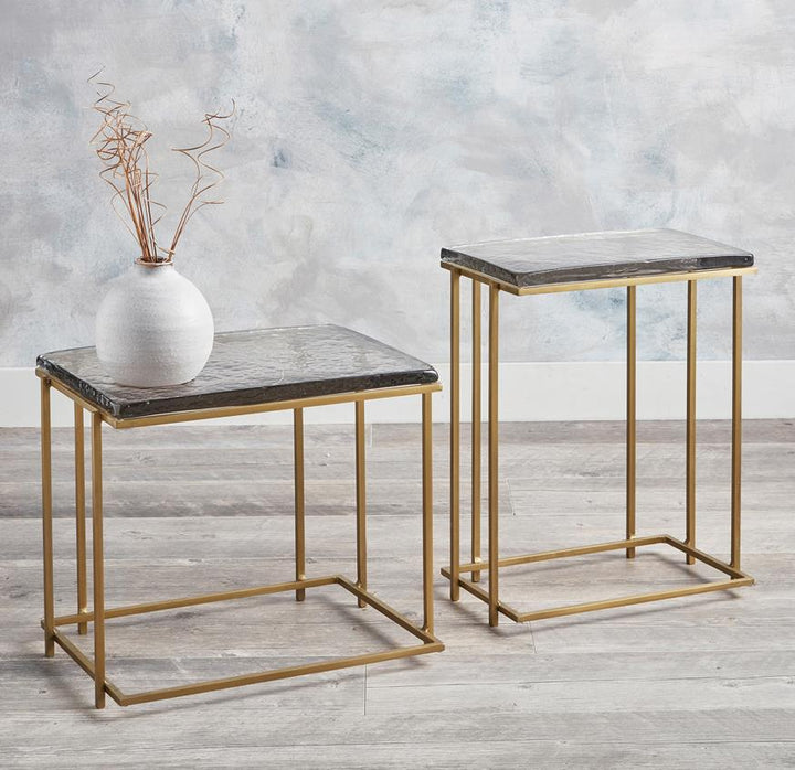 Callie Tall Square Side Table with Metal Frame and Glass Top - Gold