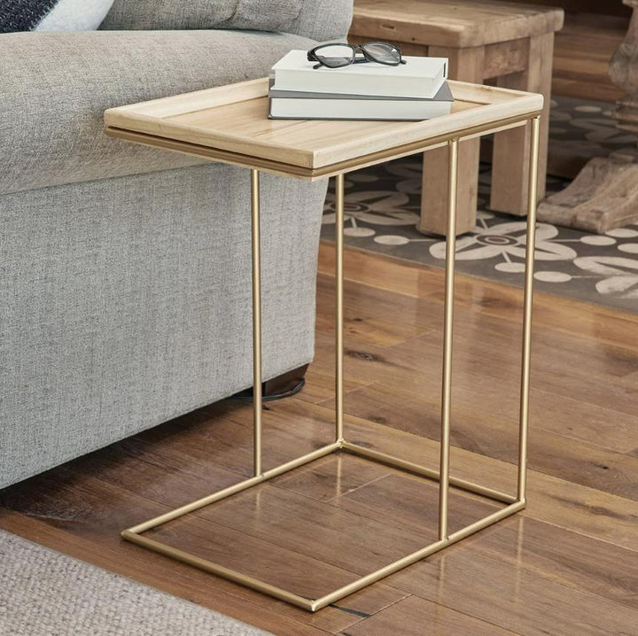 Gold Iron Frame with Wood Top Side Table - Gold