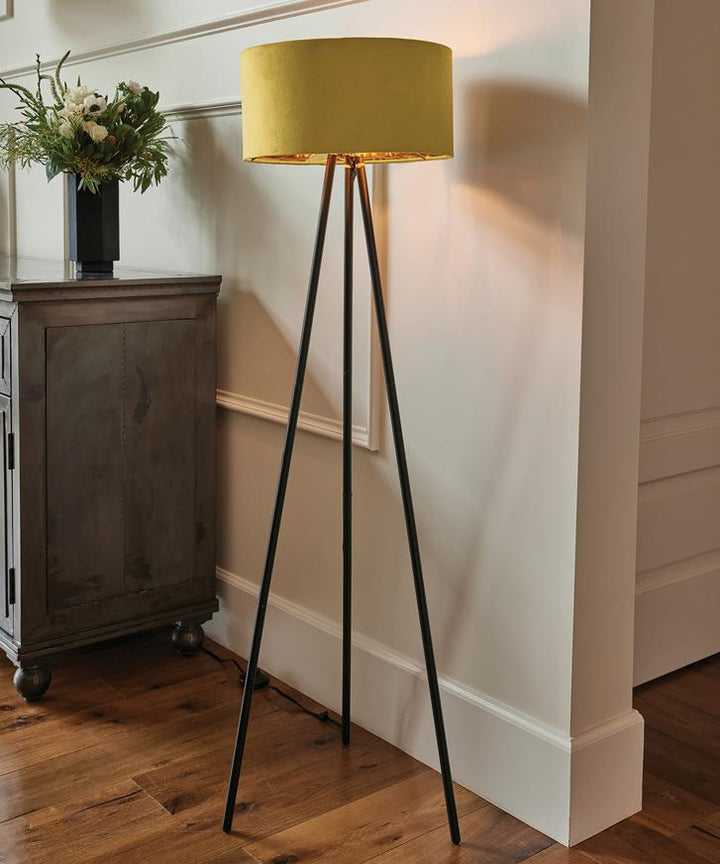 Yellow Velvet Floor Lamp with Iron Base - Black/Yellow