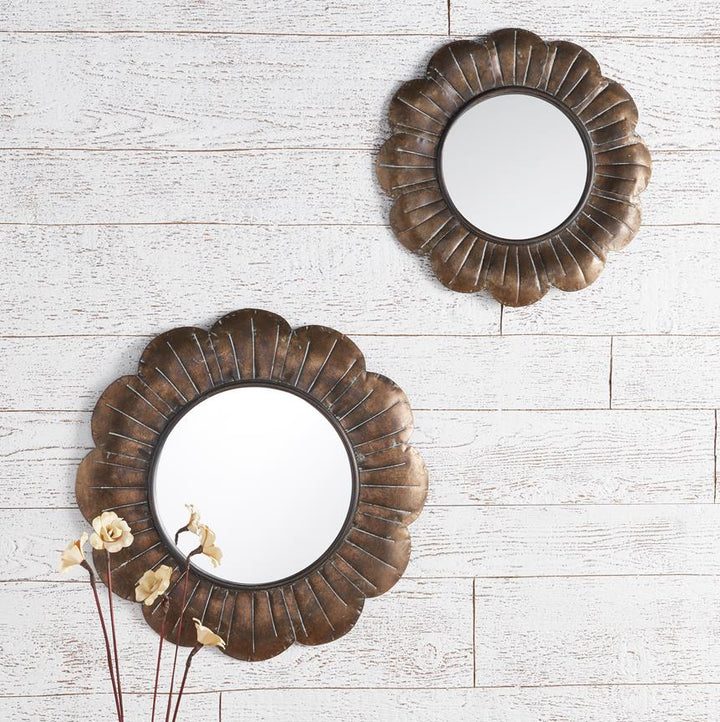 Large Iron Floral Shaped Mirror - Bronze