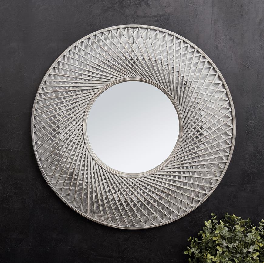 Woven Metal Frame Mirror - Silver Grey