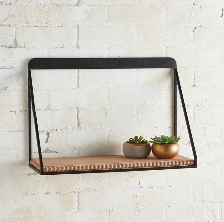 Hanging Shelf with Wood and Beaded Accent - Beige