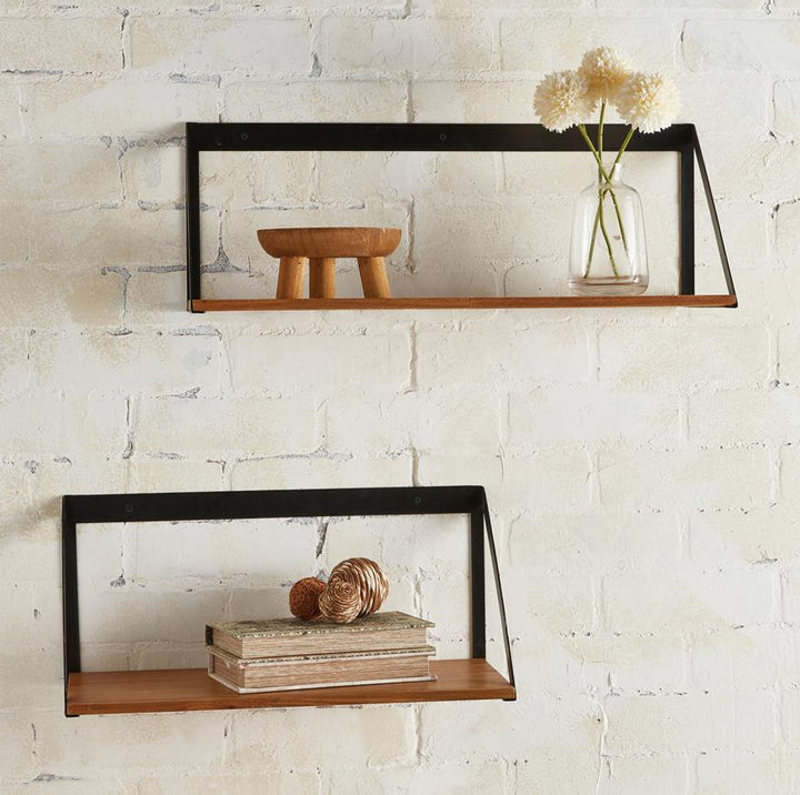 Triangular Wall Wood Shelf, Set of 2 - Brown