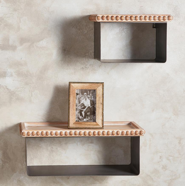 Small Iron Wood Shelf with Beaded Accents - Black