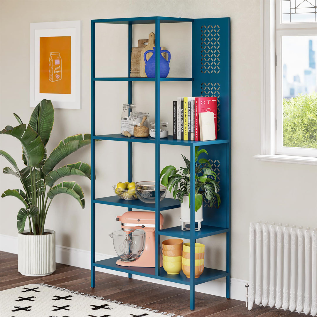 Annie Metal Bookcase with 4 Tier Shelves - Moroccan Blue