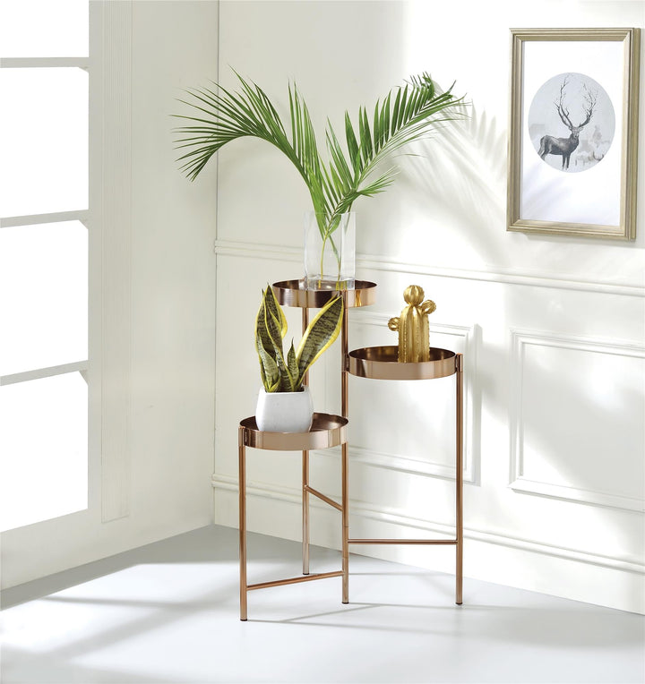 3 open compartments plant stand - Gold