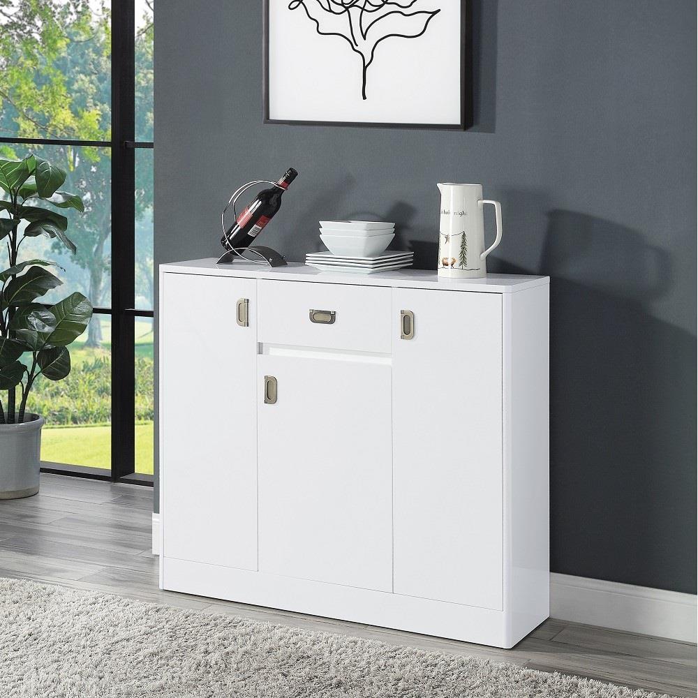 High gloss finish Storage Buffet with 8 Shelves and 1 Drawer - White