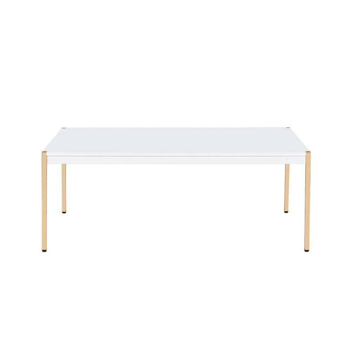 Otrac Rectangular Coffee Table with Gold Metal Legs - White