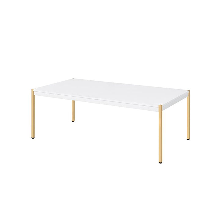 Gold finish metal legs Rectangular Coffee Table - White