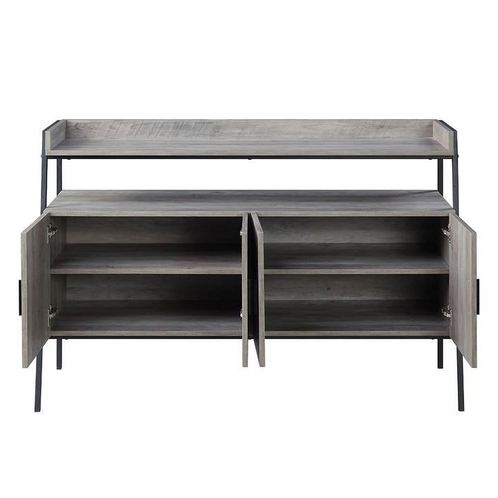 Farmhouse TV Stand with 4 Door Storage & 1 Open Cubby - Gray Oak