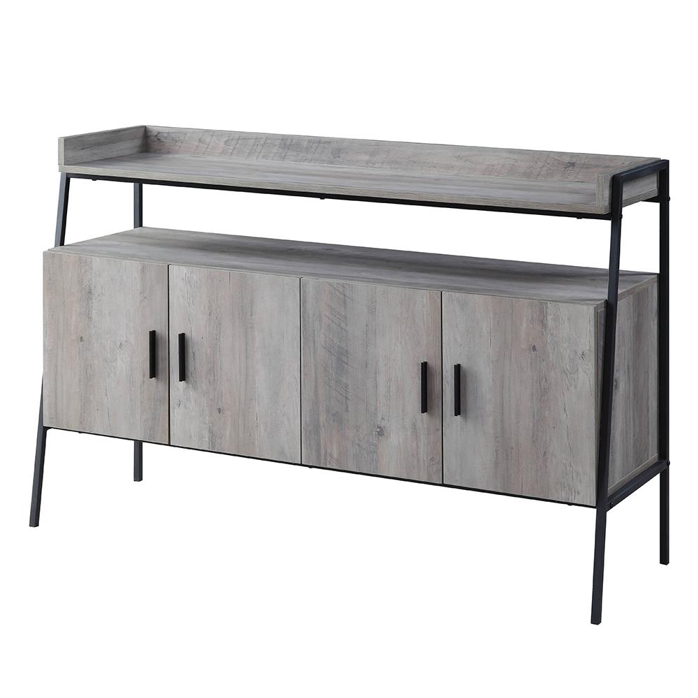 Metal frame TV Stand with 4 Door Storage and 1 Open Cubby  - Gray Oak