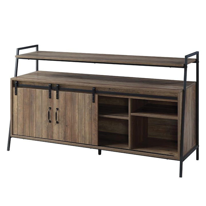 Farmhouse TV Stand with 6 storage compartments - Rustic Oak
