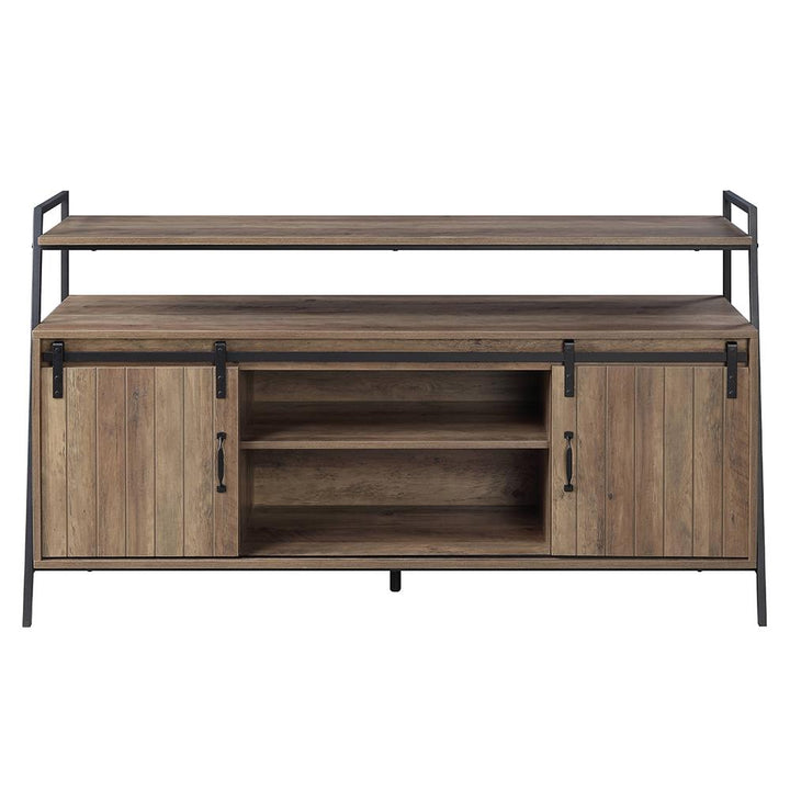 Rashawn TV Stand with Sliding Barn Doors and 6 Cubbies - Rustic Oak