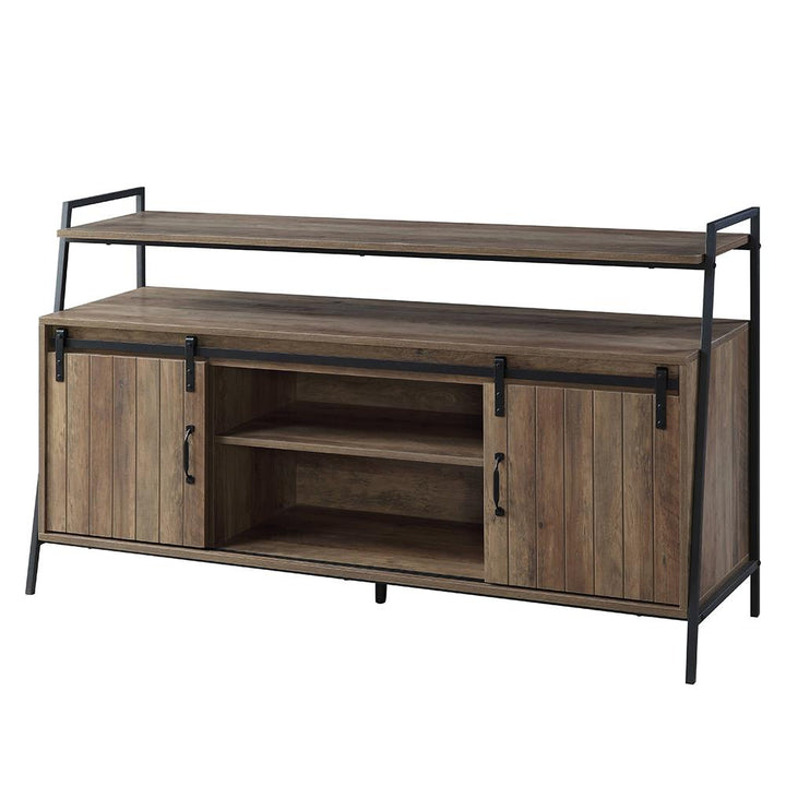 Black-finished metal frame TV Stand with six storage compartment - Rustic Oak