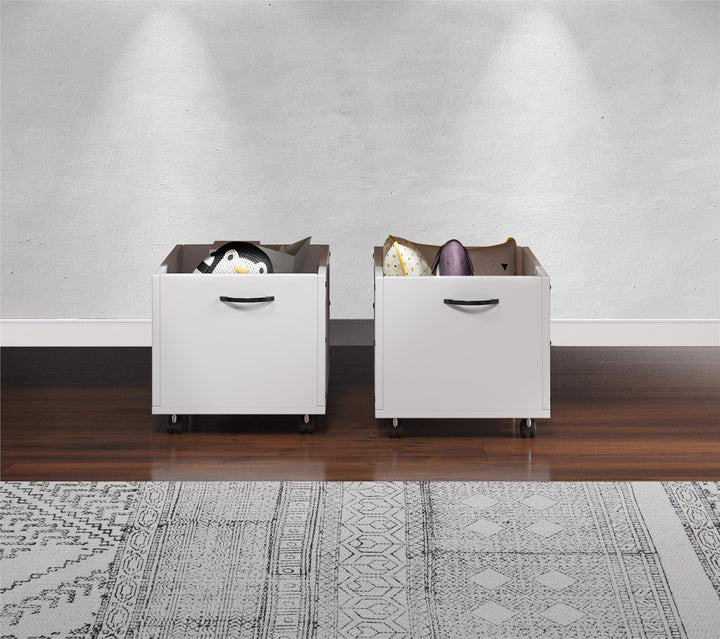 Set of 2 toy boxes with wheels - White