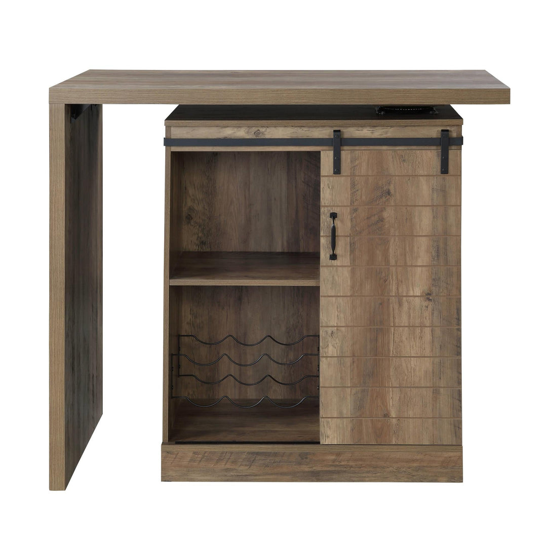 Quillon Swivel Top Bar Table with a Sliding Barn Door - Rustic Oak