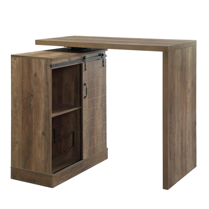farmhouse style Swivel Top Bar Table with a Sliding Barn Door - Rustic Oak