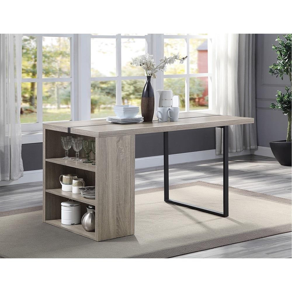 Wooden Dining Table with 3 Shelves - Gray Oak