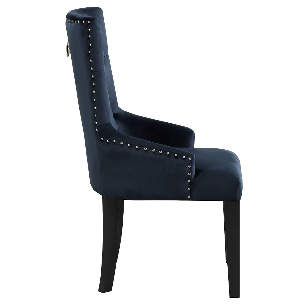 Velvet Button Tufted Dining Chair with Nailhead Trim - Navy