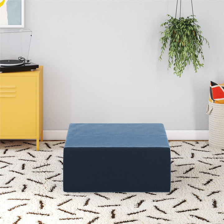 The Flower Ottoman Pouf Comfort Floor Seat and Footrest with Velour Fabric - Indigo Blue