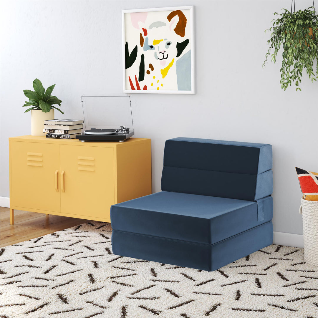 The Flower Modular Chair and Lounger Bed with 5-in-1 Design and Velour Fabric - Indigo Blue Velour