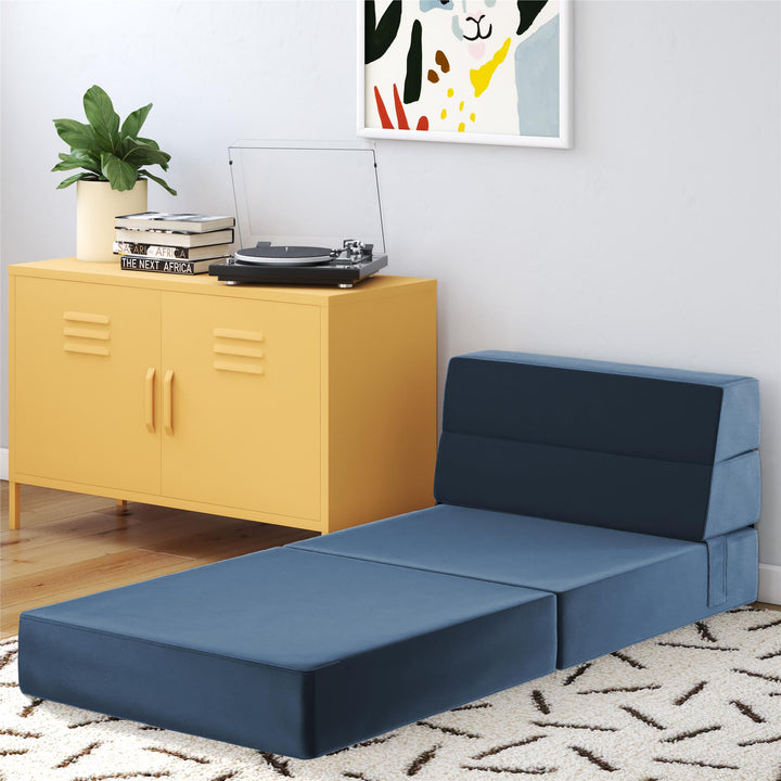 The Flower Modular Chair and Lounger Bed with 5-in-1 Design and Velour Fabric - Indigo Blue Velour