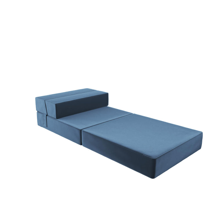 The Flower Modular Chair and Lounger Bed with 5-in-1 Design and Velour Fabric - Indigo Blue Velour
