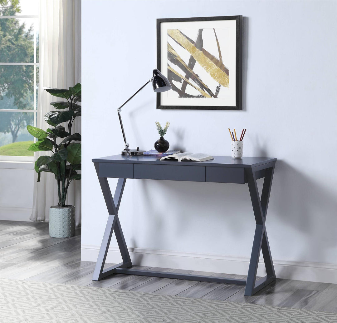 Elegant wood console by Nalo with a single drawer -  Charcoal