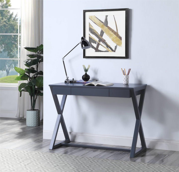Elegant wood console by Nalo with a single drawer -  Charcoal