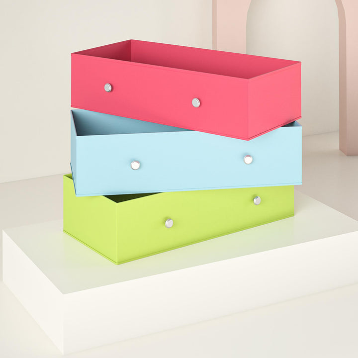 Mya Park Wide Dresser with 3 Fabric Storage Bins - Light Blue