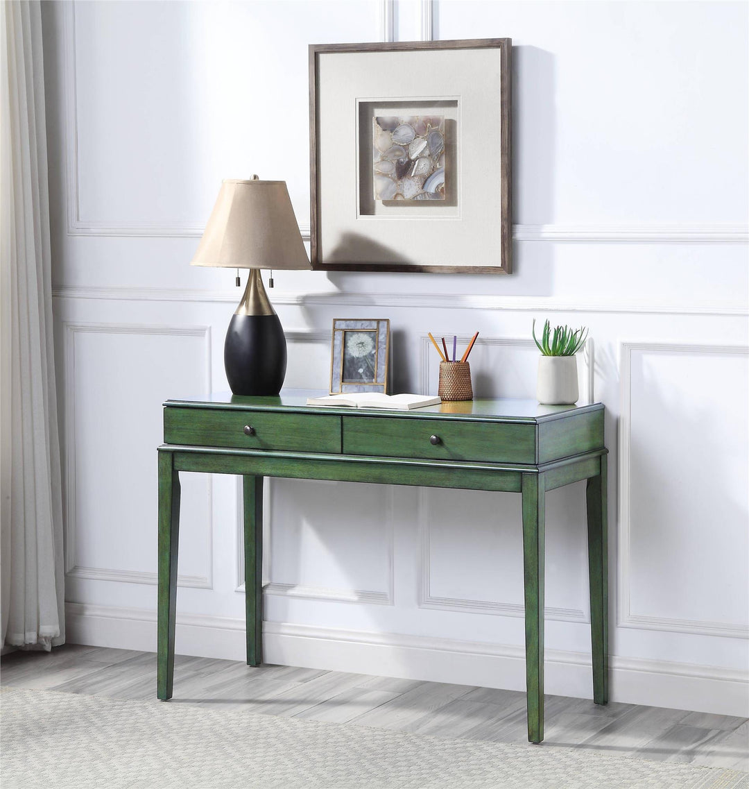 Rectangular Console Table with 2 drawers - Green
