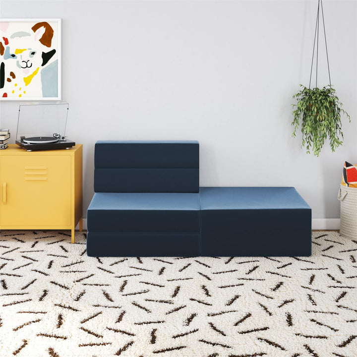 The Flower Modular Chair and Lounger Bed with 5-in-1 Design and Velour Fabric - Indigo Blue Velour