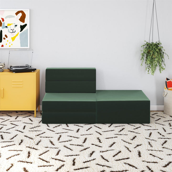 The Flower Modular Chair and Lounger Bed with 5-in-1 Design and Velour Fabric - Green Velour