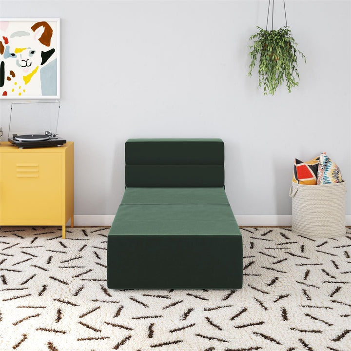 The Flower Modular Chair and Lounger Bed with 5-in-1 Design and Velour Fabric - Green Velour