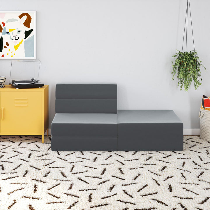 The Flower Modular Chair and Lounger Bed with 5-in-1 Design and Velour Fabric - Gray Velour