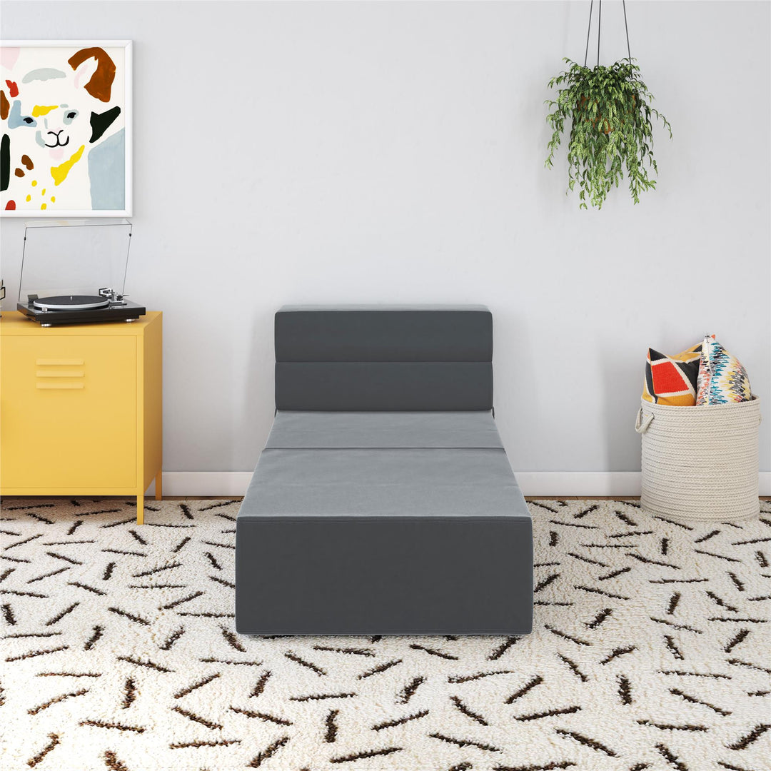 The Flower Modular Chair and Lounger Bed with 5-in-1 Design and Velour Fabric - Gray Velour