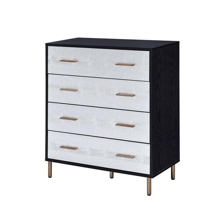 Four-drawer elegant chest Myles gold accents -  Black