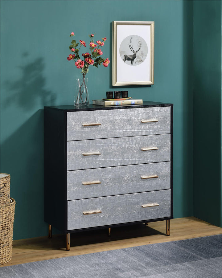 Myles chest with four drawers and golden highlights -  Black