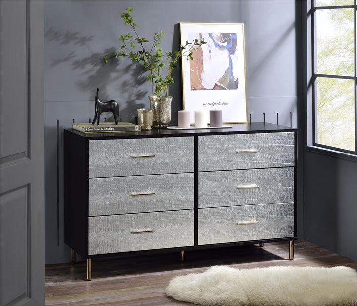 Myles bedroom chest with rich gold highlights -  Black