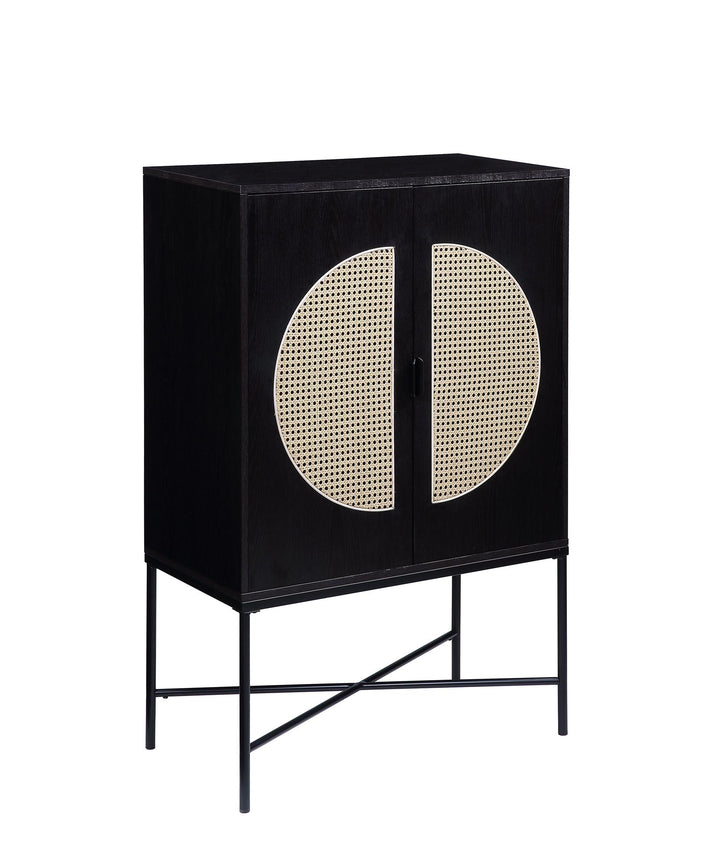 Wooden wine storage with rattan features Colson -  Black