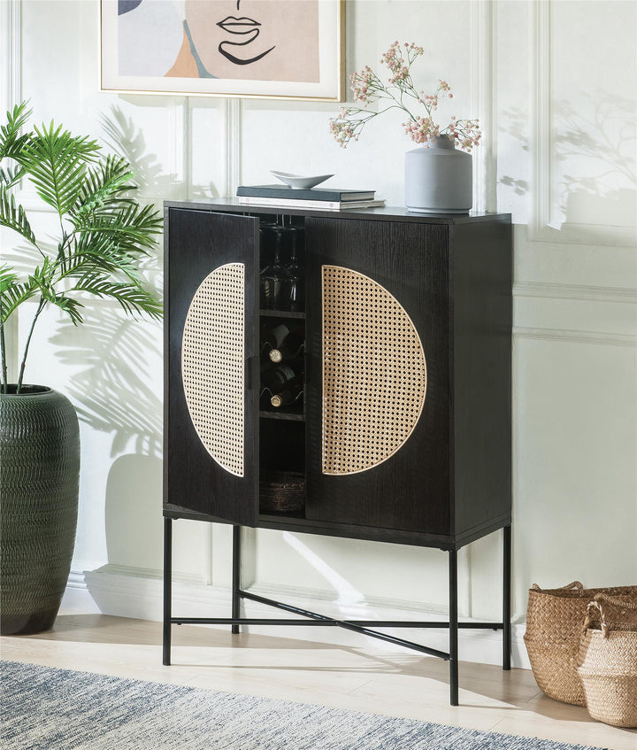 Wine cabinet with unique rattan accents Colson -  Black