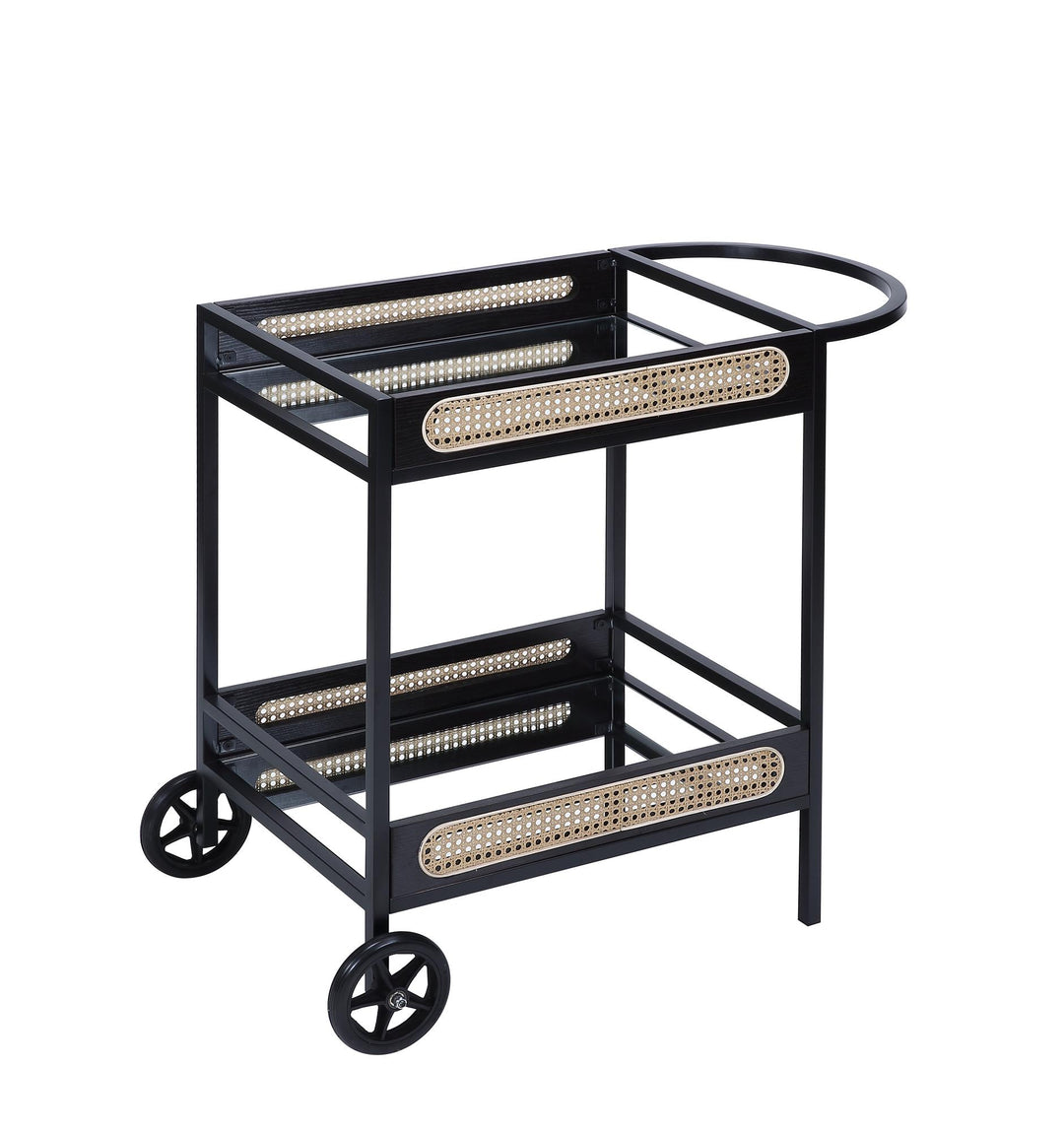 Colson rattan-inset bar cart with mirrored platforms -  Black